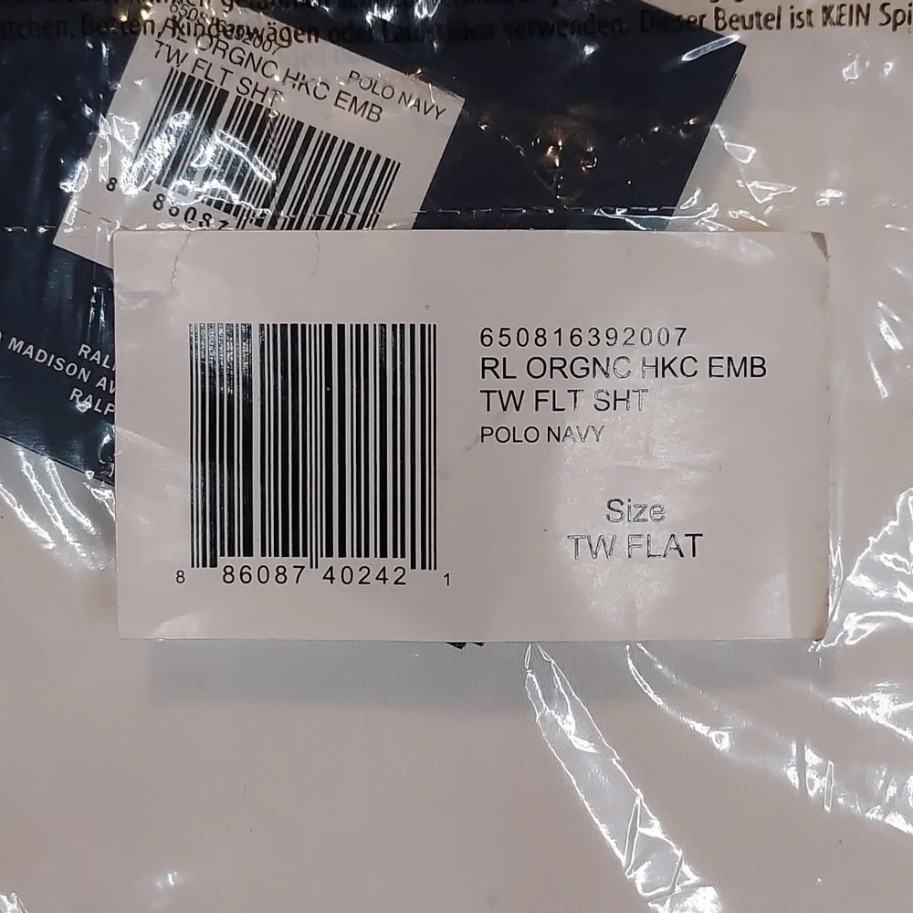 Ralph Lauren Home Organic Sateen Handkerchief Embroidery Twin Flat Sheet